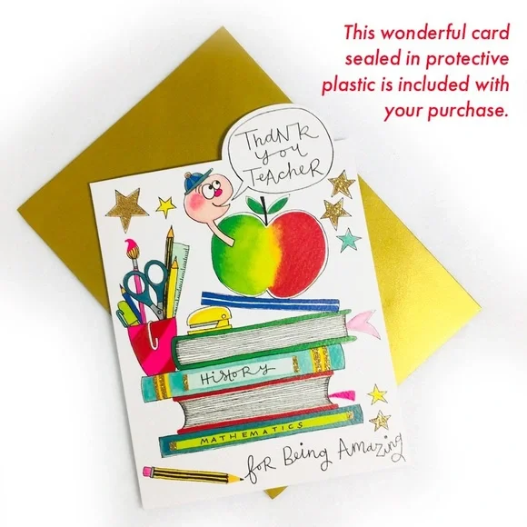 Teacher Appreciation Red Apple Charm Keychain with FREE Thank You Teacher Card - Picture 3 of 7